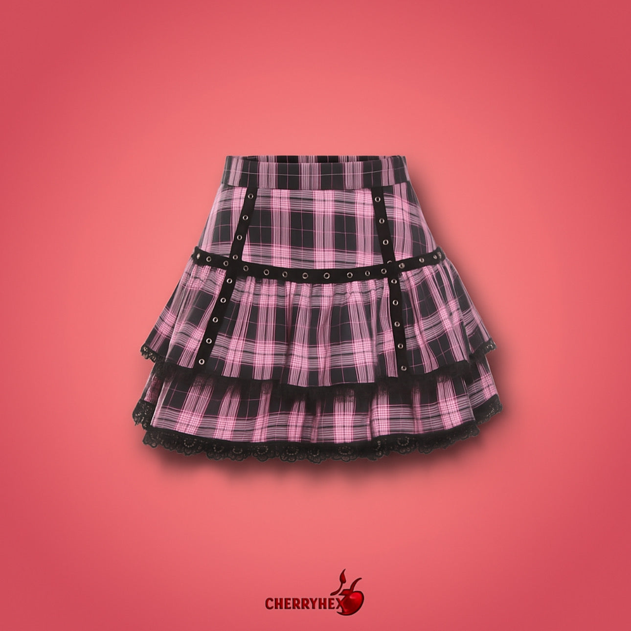 Chic Gothic Japanese Harajuku Girls Purple Pink Plaid Pleated Mini Skirt - Punk Sweet Lace Kawaii Lolita Style for Cosplay and Everyday Wear